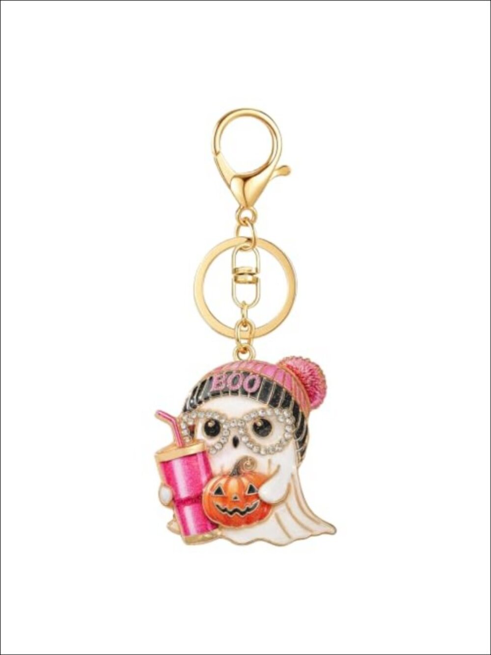Rhinestone Enamel Ghost Keychain Charm Keyring Halloween Bag Accessory